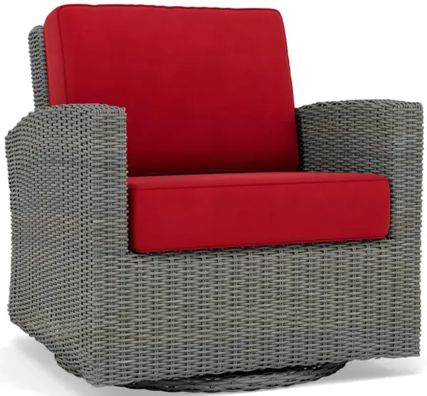 Bainbridge Swivel Glider Club Chair in Willow Thick with Canvas Jockey Red Cushion
