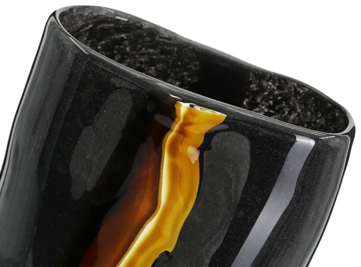 Tall Black and Yellow Glass Vase 7.9"W x 15.7"H