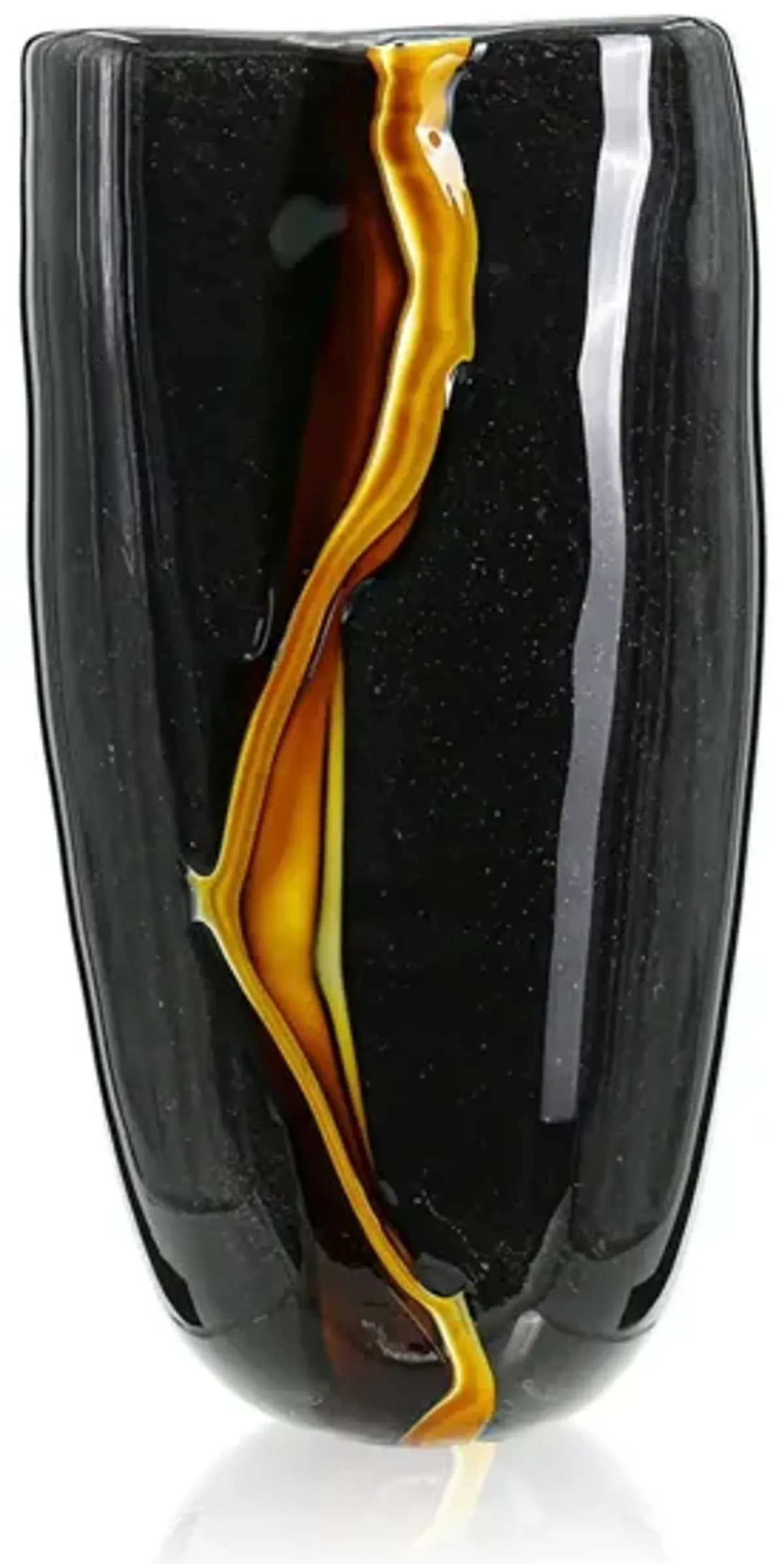 Tall Black and Yellow Glass Vase 7.9"W x 15.7"H