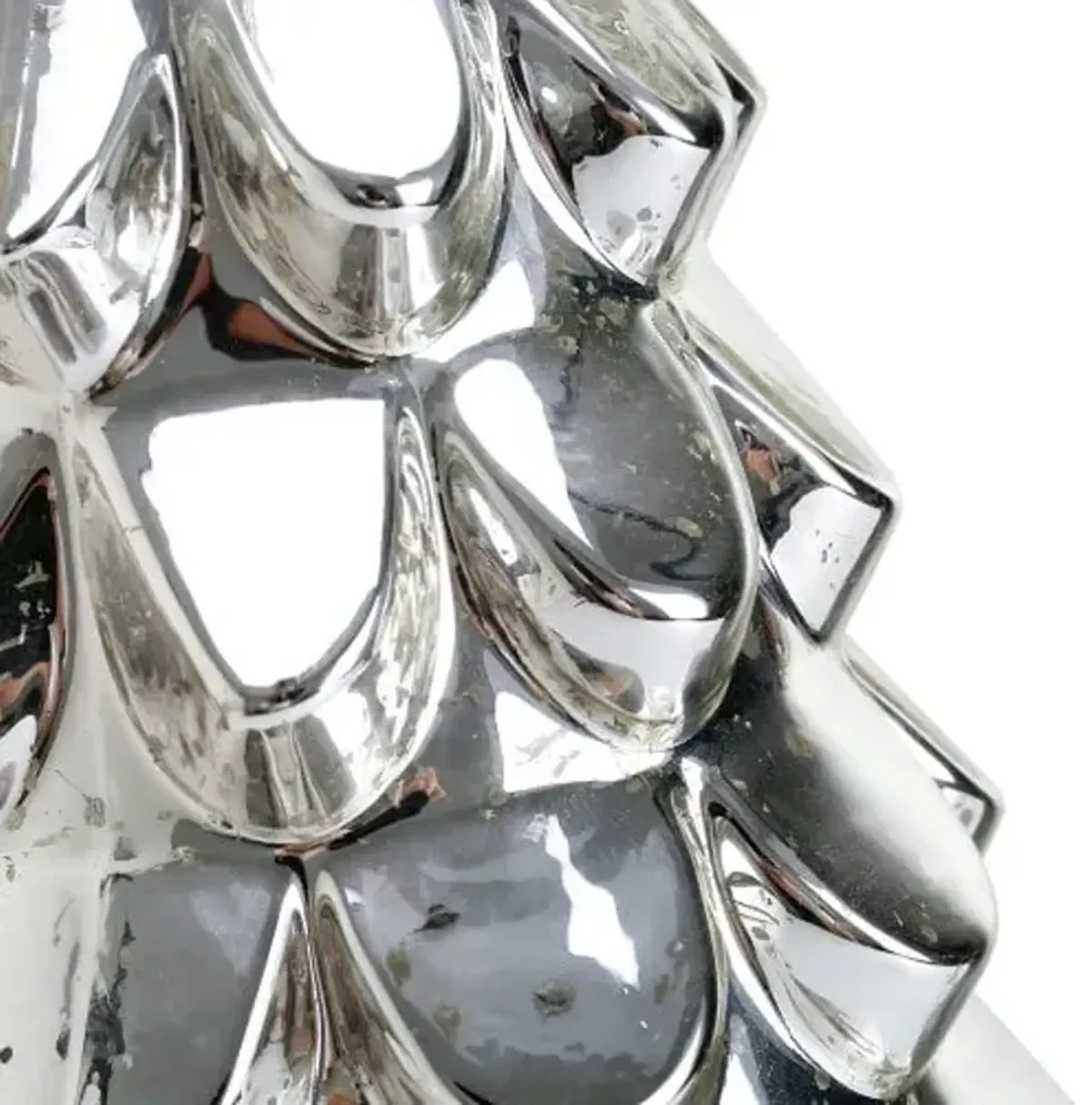 Small Silver Mercury Glass Xmas Tree 6.7"W X 10.6"H