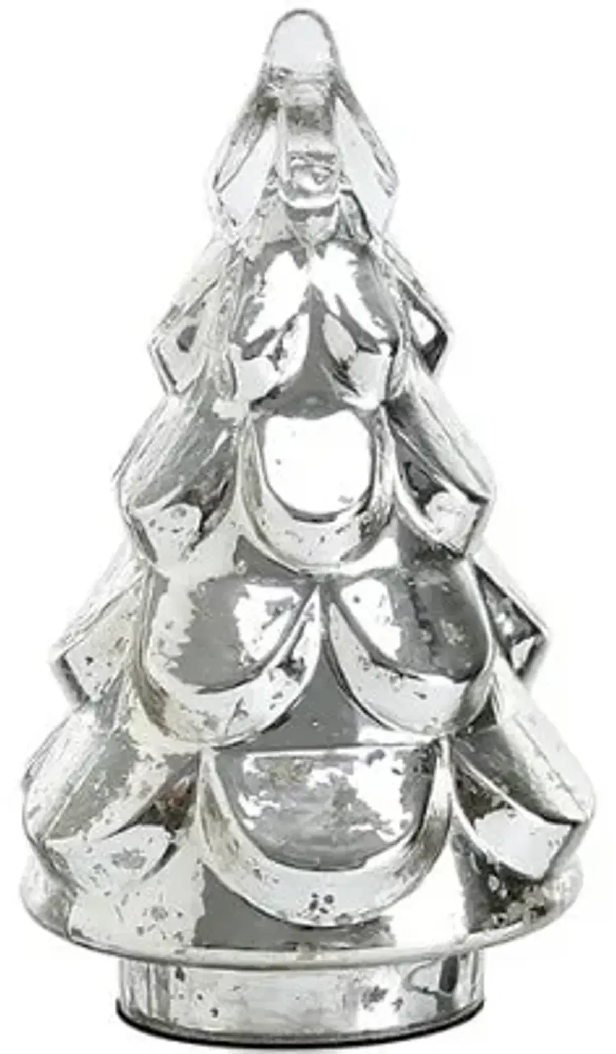 Small Silver Mercury Glass Xmas Tree 6.7"W X 10.6"H