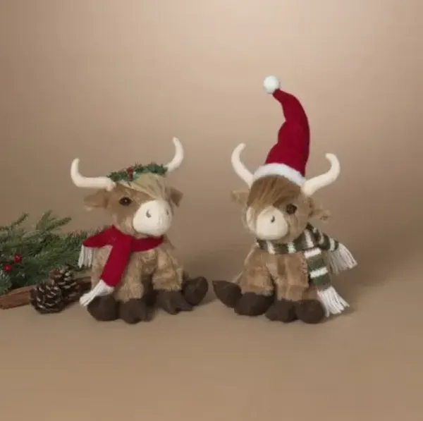 Assorted Plush Sitting Highland Cow 8"H Each