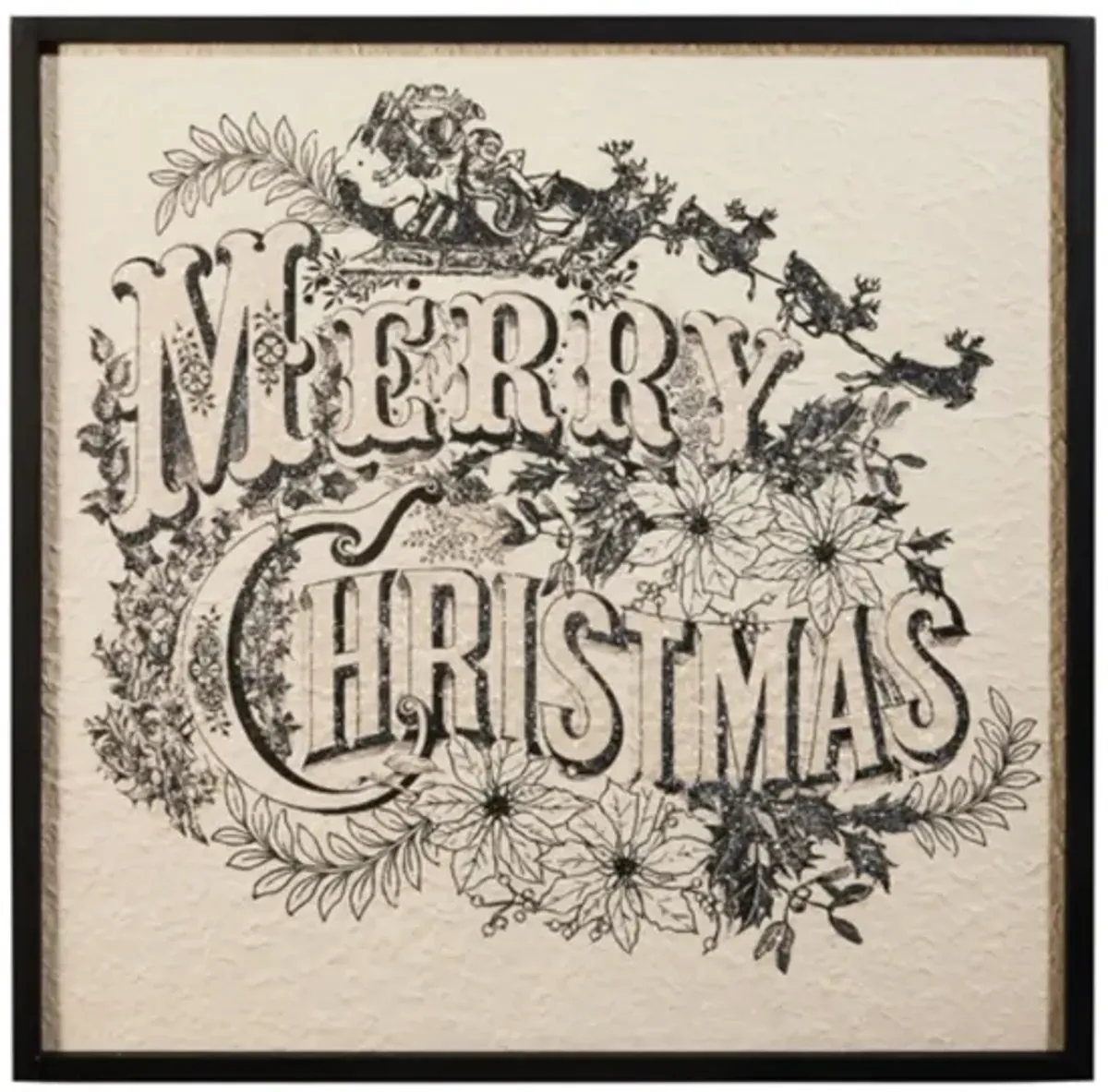 Black and White Merry Christmas Framed Wall Decor 22"W x 22"H