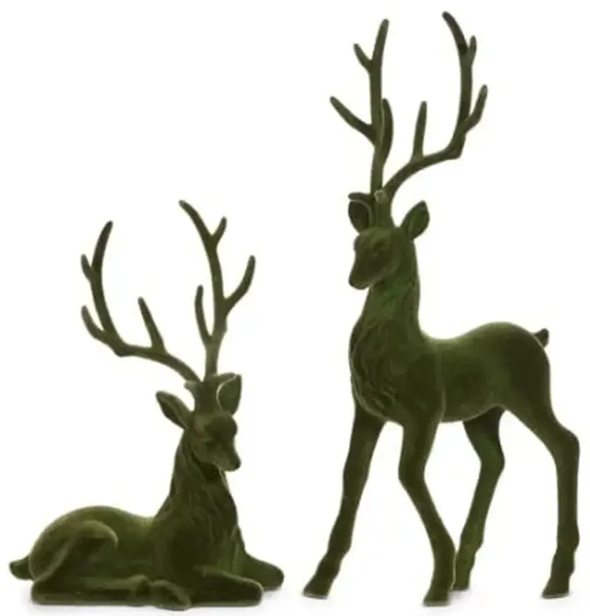 Set of 2 Green Flocked Deer Decor 14/21"H