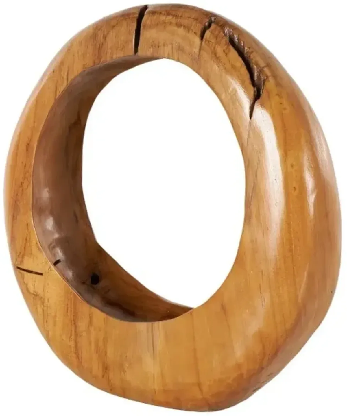 Large Teak Wood Round Sculpture 13"W x 14"H