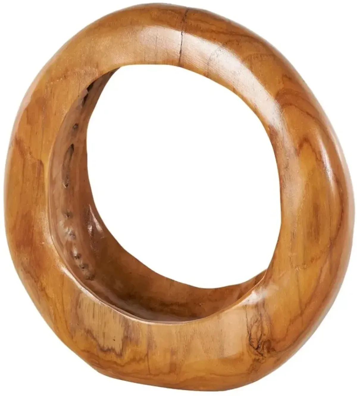 Large Teak Wood Round Sculpture 13"W x 14"H