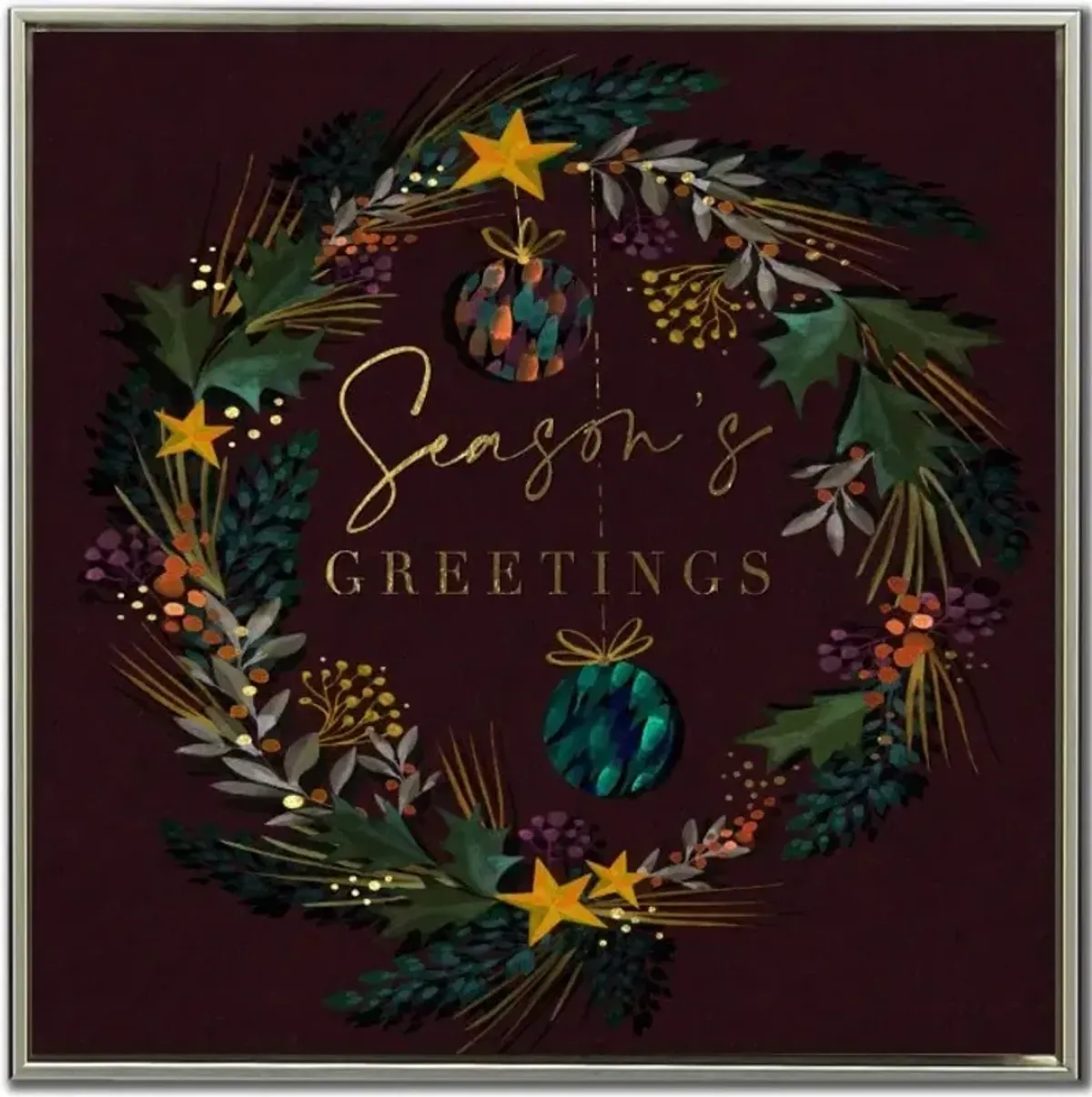 Seasons Greetings Embellished Framed Canvas 24"W x 24"H