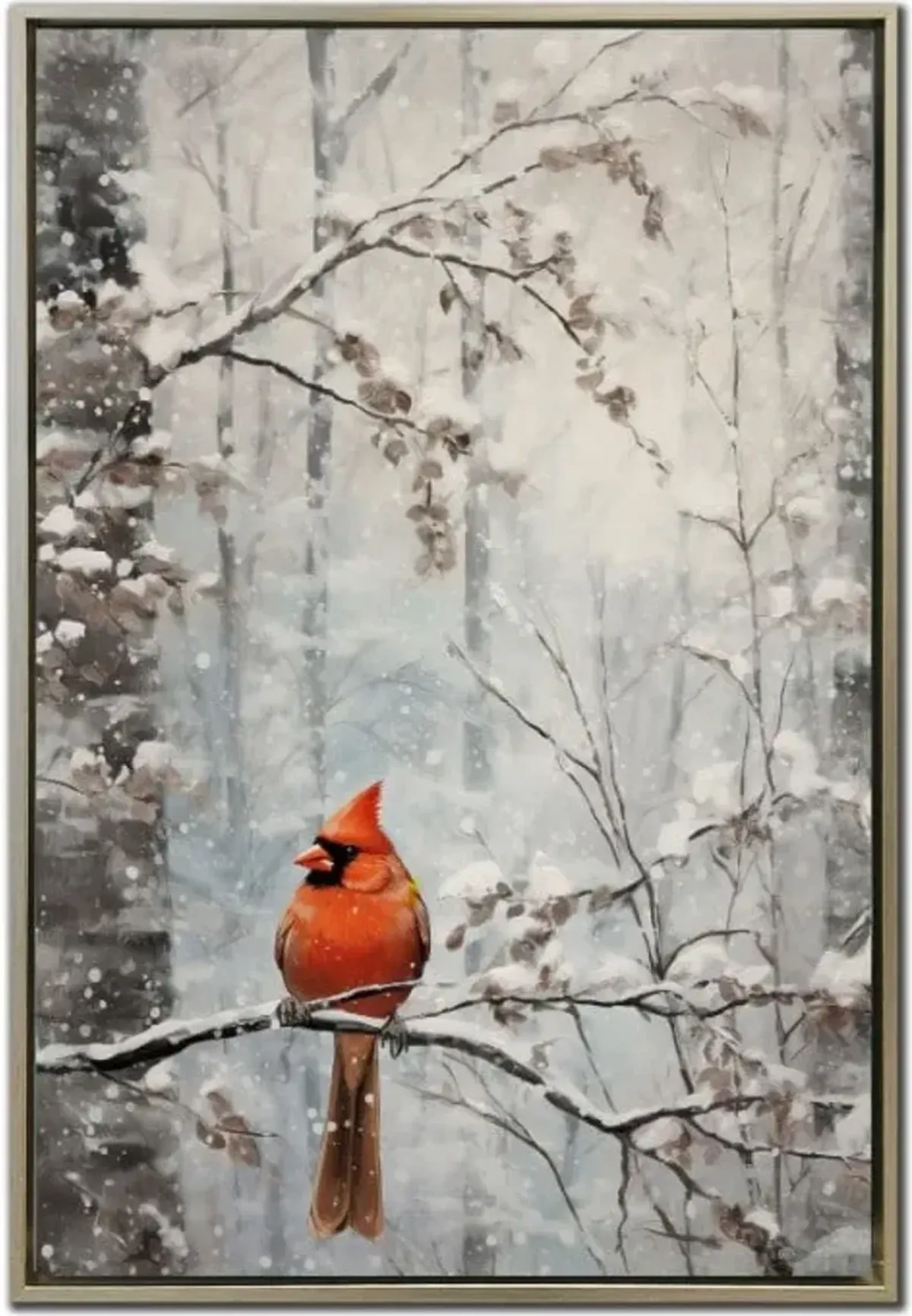Cardinal Winter Hand Embellished Framed Canvas 24"W x 36"H