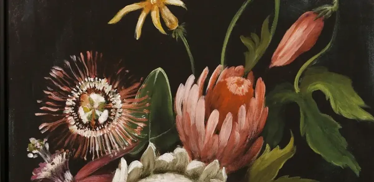 Black and Rose Floral II Framed Canvas Art 30"W x 40"H