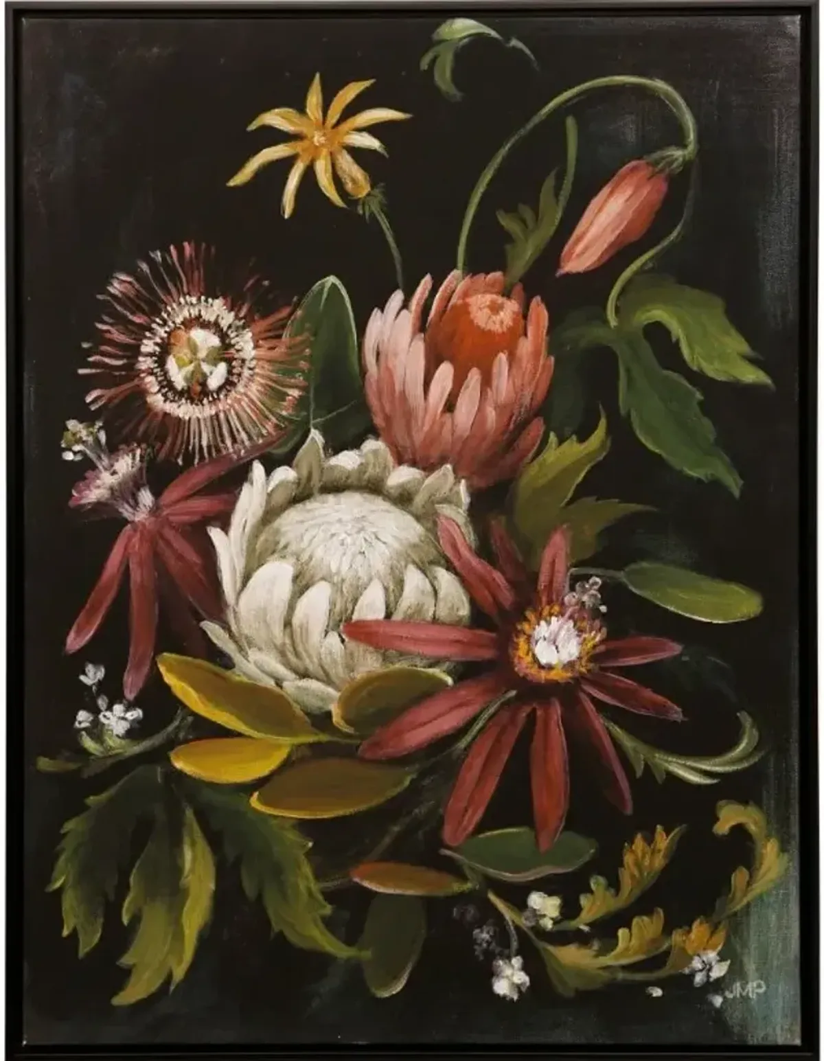 Black and Rose Floral II Framed Canvas Art 30"W x 40"H