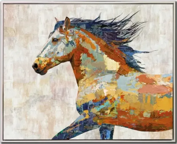 Multi Horse Hand Embellished Framed Canvas 50"W x 40"H