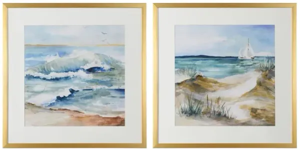 Set of 2 Coastal Framed Prints Under Glass 31"W x 32"H