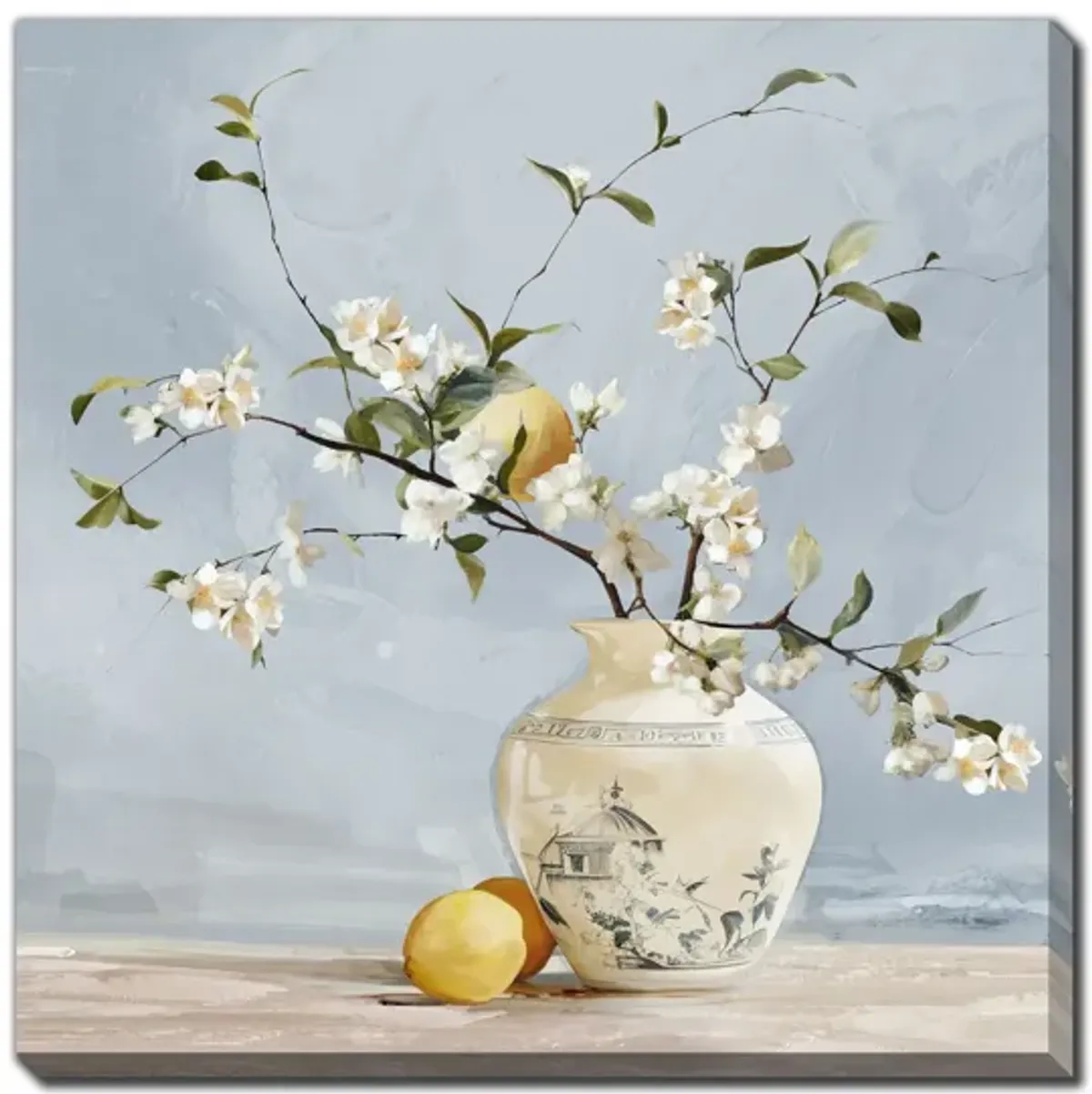 Lemon Floral II Hand Embellished Framed Canvas 32"W x 32"H
