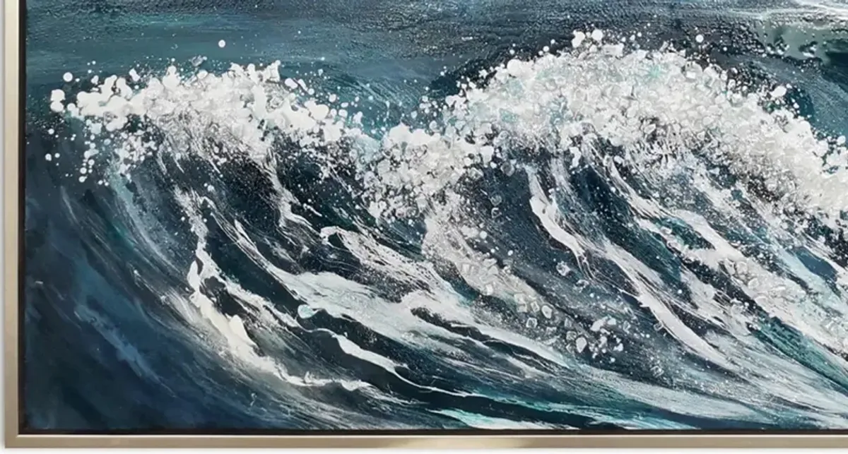 Blue Waves Hand Embellished Framed Canvas Art 62"W x 42"H