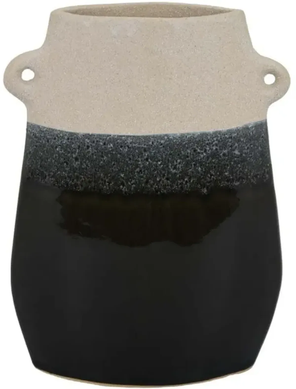 Small Cream and Black Ceramic Vase 7.75"W x 10.5"H