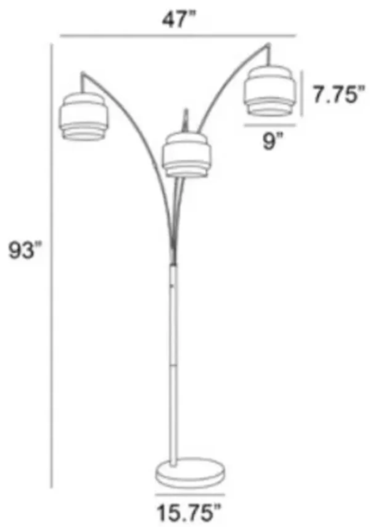 3-Light Black Metal With Layered Shade Arc Floor Lamp 93"H