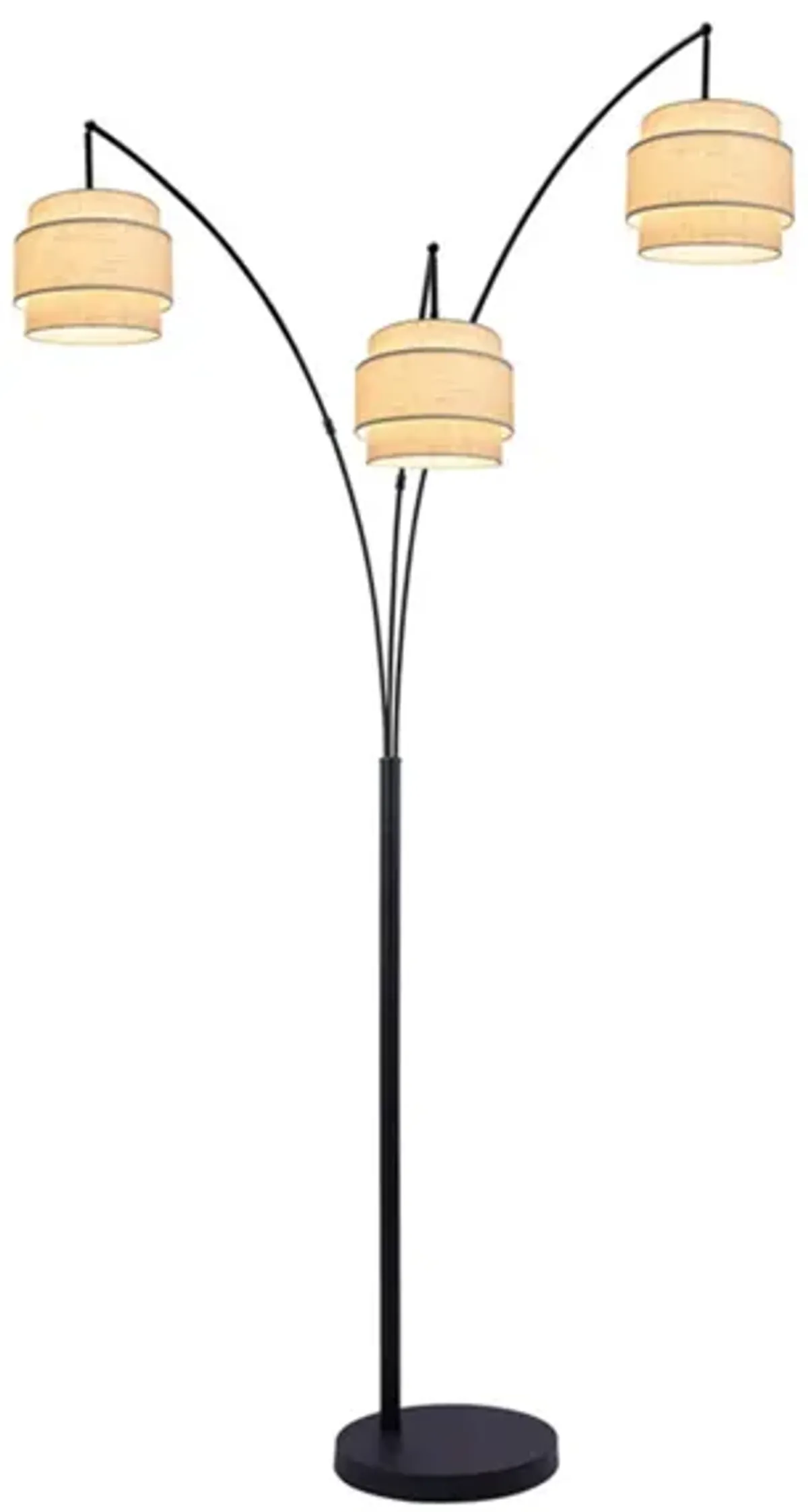 3-Light Black Metal With Layered Shade Arc Floor Lamp 93"H