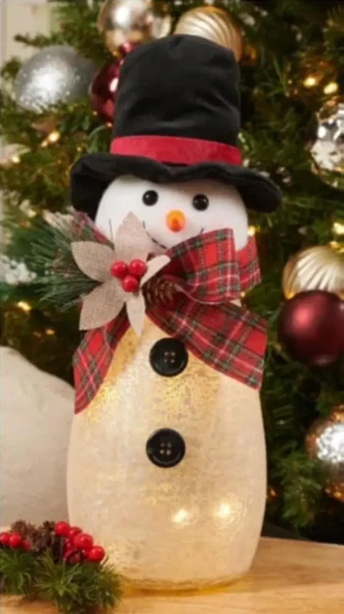 Dapper Plaid Snowman Light 4.75"W x 11"H
