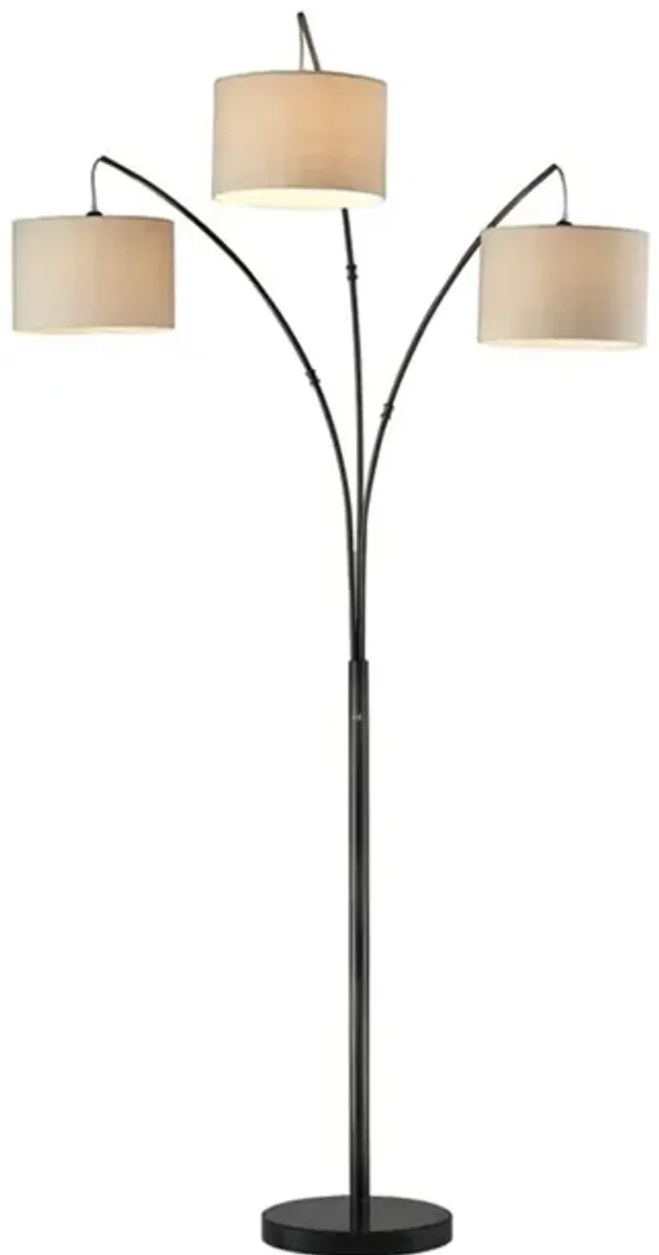 Bronze 3-Light With Drum Shades Mrbl Bs Floor Arc Lamp 84"H