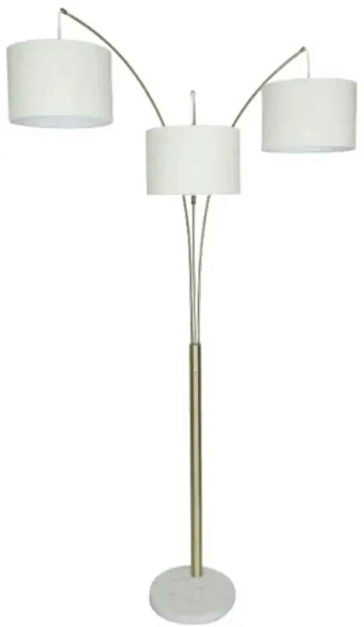 Antique Brass 3-Light With Drum Shades Marble Base Floor Arc Lamp 84"H
