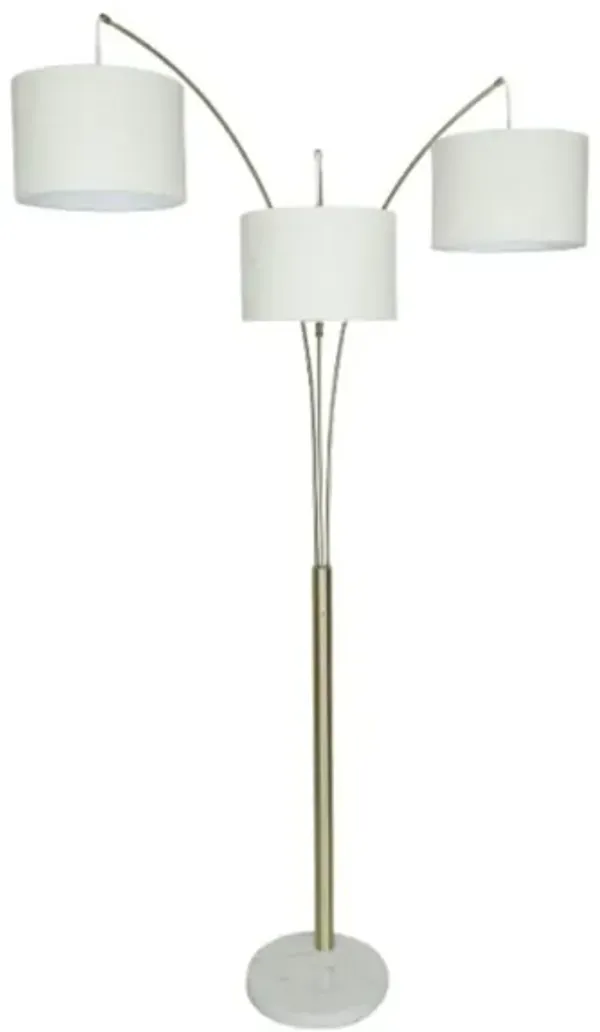 Antique Brass 3-Light With Drum Shades Marble Base Floor Arc Lamp 84"H
