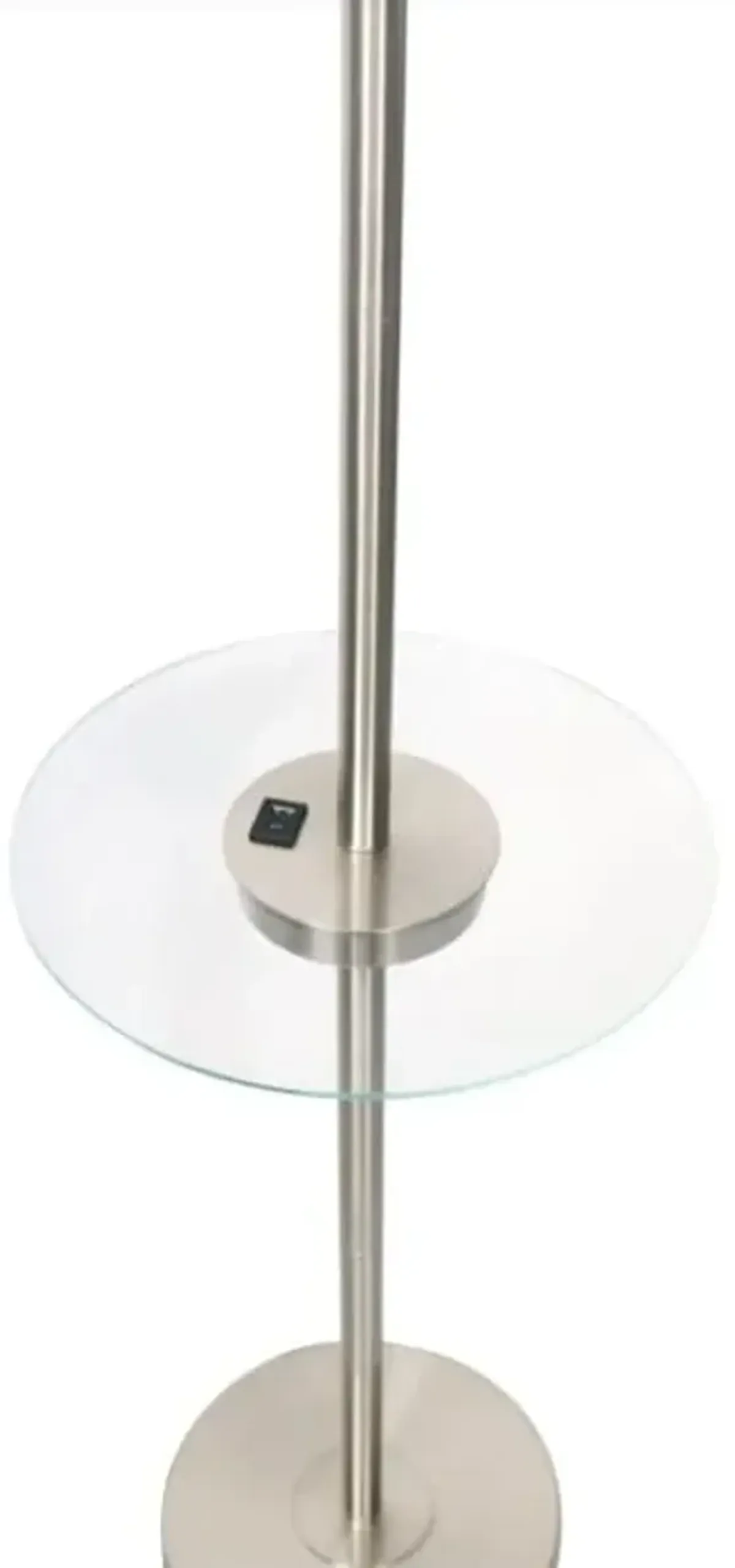 Brushed Steel Metal Floor Lamp With Usb And Glass Tray 61"H In Silver