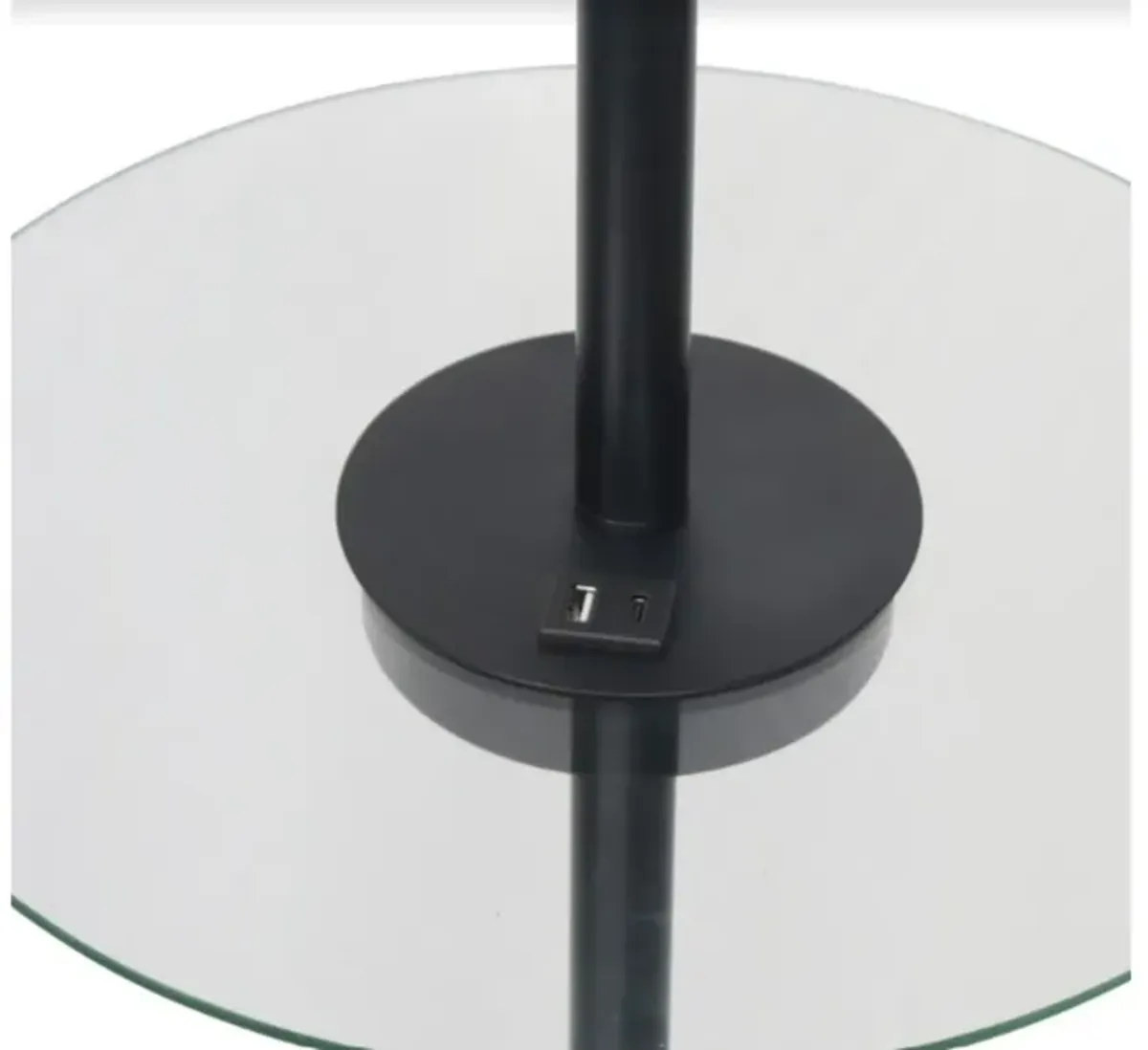 Matte Black Metal Floor Lamp with USB and Glass Tray 61"H