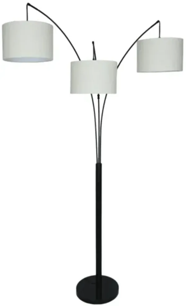 Black 3-Light With Drum Shades Marble Base Floor Arc Lamp 84"H
