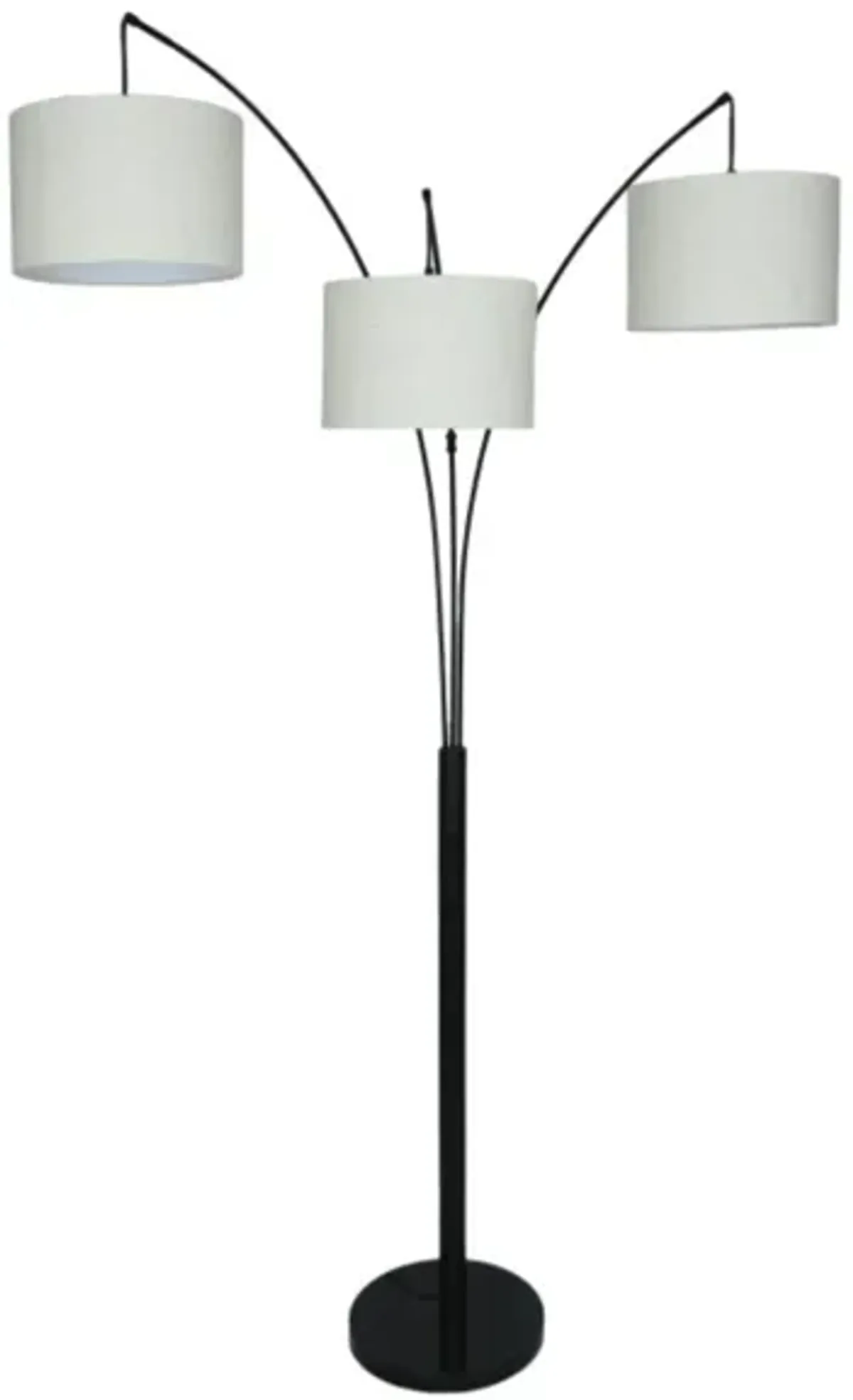 Black 3-Light With Drum Shades Marble Base Floor Arc Lamp 84"H