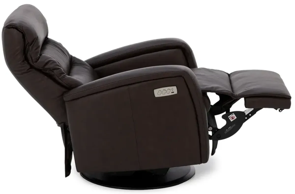 London Leather Medium Fully Loaded Swivel Glider Recliner in Mocca