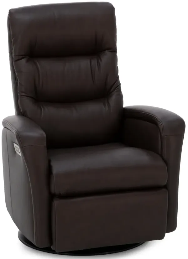 London Leather Medium Fully Loaded Swivel Glider Recliner in Mocca