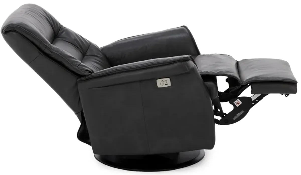 Cairo Leather Large Fully Loaded Swivel Glider Recliner in Anthracite