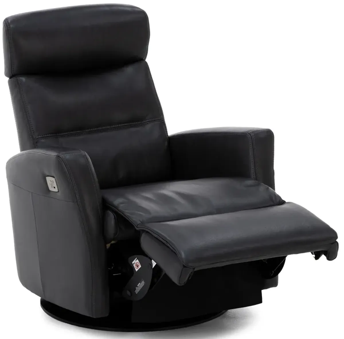Denver Leather Large Power Swivel Glider Power Lumbar Recliner With Glide Locker in Charcoal