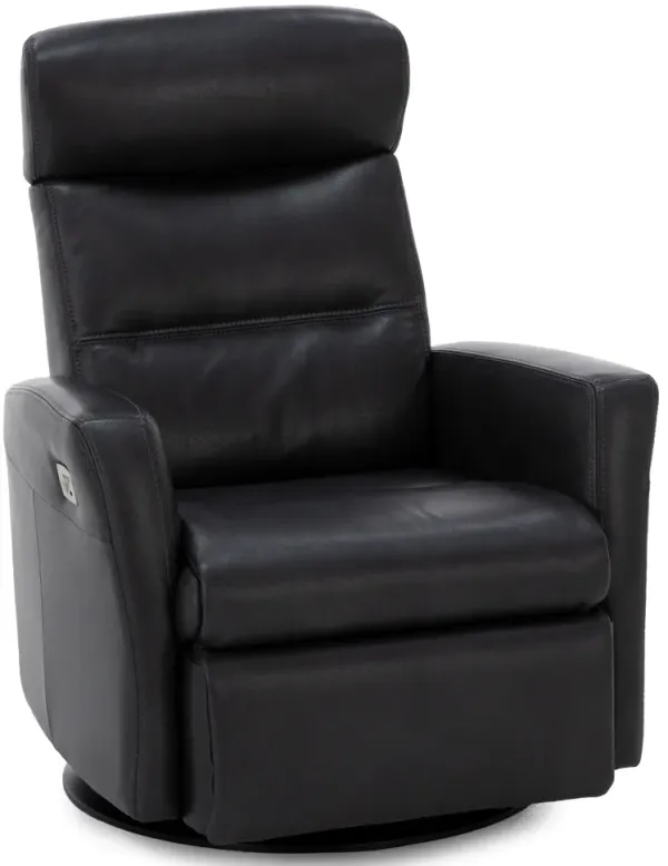 Denver Leather Large Power Swivel Glider Power Lumbar Recliner With Glide Locker in Charcoal