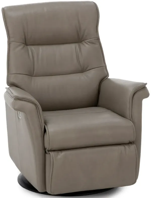 Cairo Leather Medium Power Swivel Glider Recliner in Dove