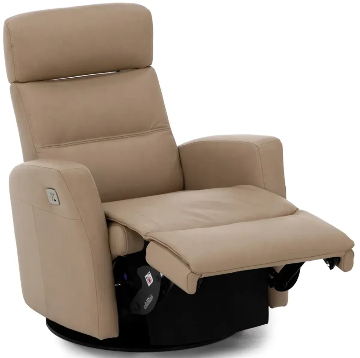 Denver Leather Medium Power Swivel Glider Recliner in Biscuit