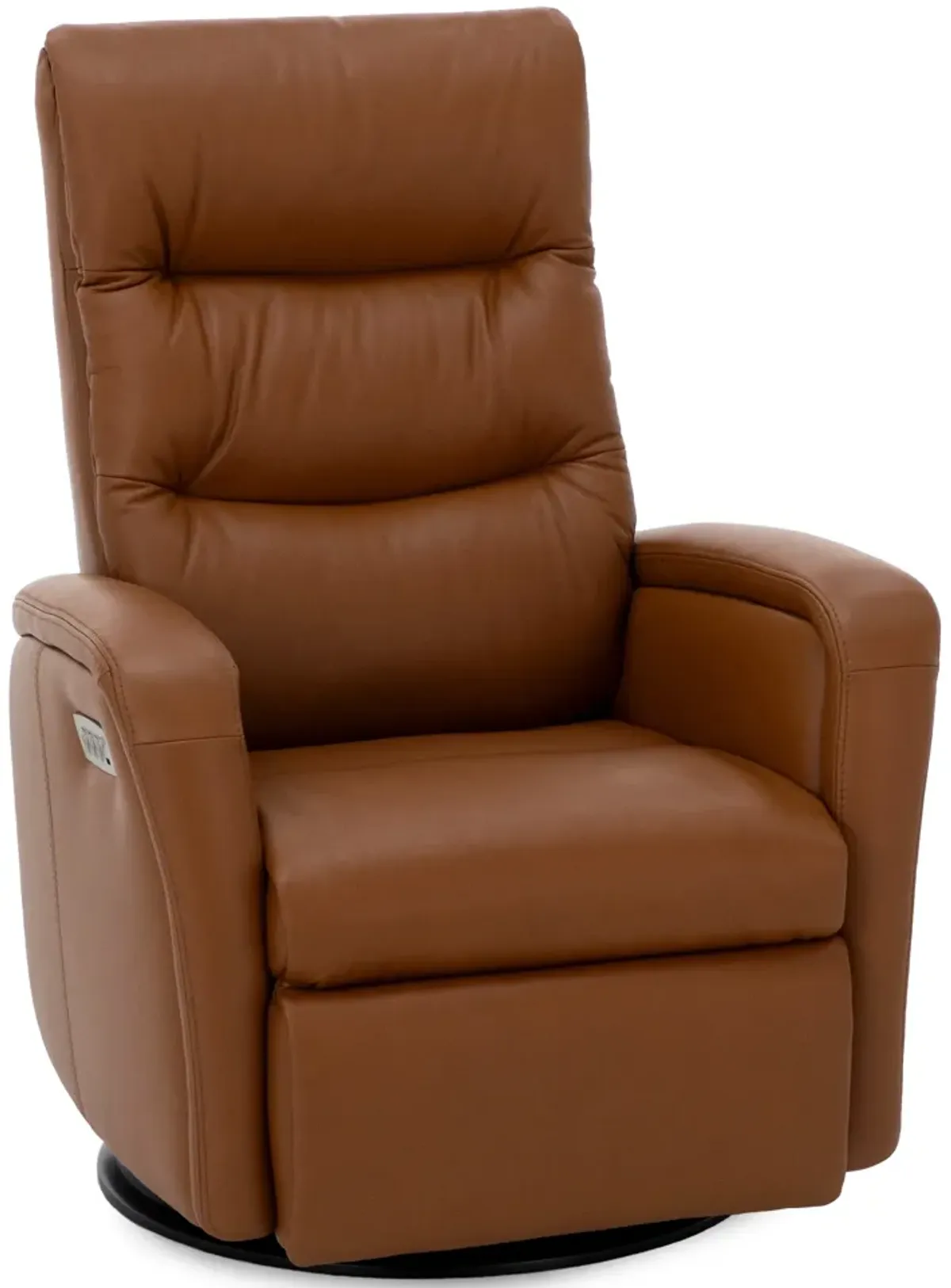 London Leather Medium Fully Loaded Swivel Glider Recliner in Whiskey