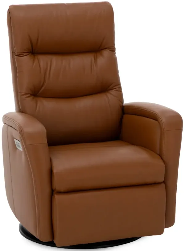 London Leather Medium Fully Loaded Swivel Glider Recliner in Whiskey