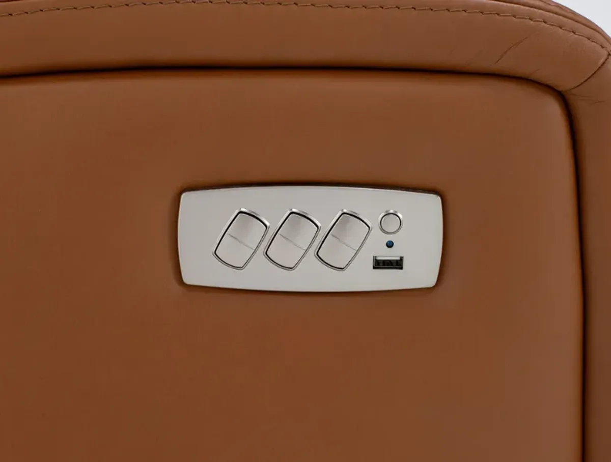 London Leather Large Fully Loaded Swivel Glider Recliner in Whiskey