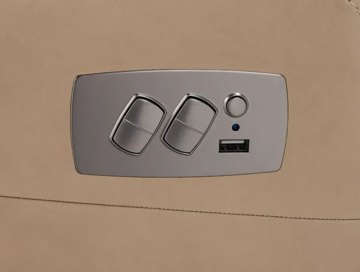 Denver Leather Large Power Swivel Glider Power Lumbar Recliner With Glide Locker in Biscuit