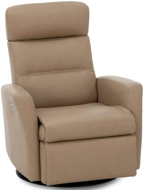 Denver Leather Large Power Swivel Glider Power Lumbar Recliner With Glide Locker in Biscuit