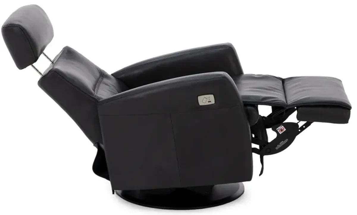 Denver Leather Medium Power Swivel Glider Recliner in Charcoal