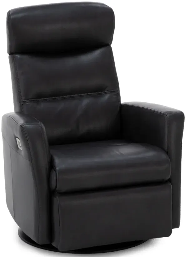 Denver Leather Medium Power Swivel Glider Recliner in Charcoal
