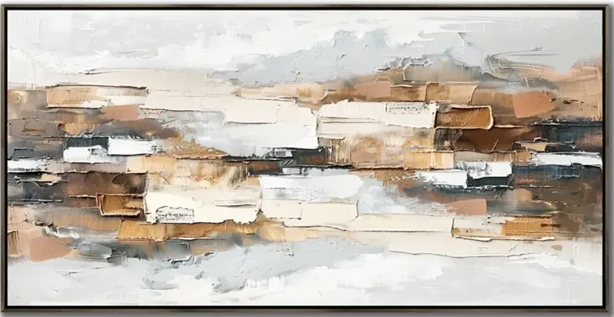 Neutral Layers Hand Embellished Framed Canvas 56"W x 28"H