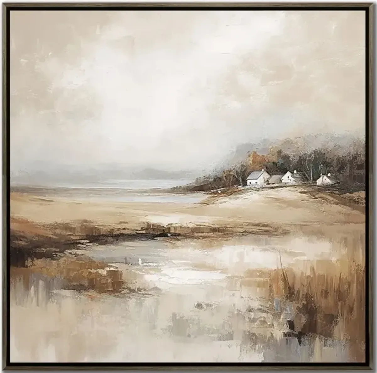 Tan Fields Hand Embellished Framed Canvas 36"W x 36"H