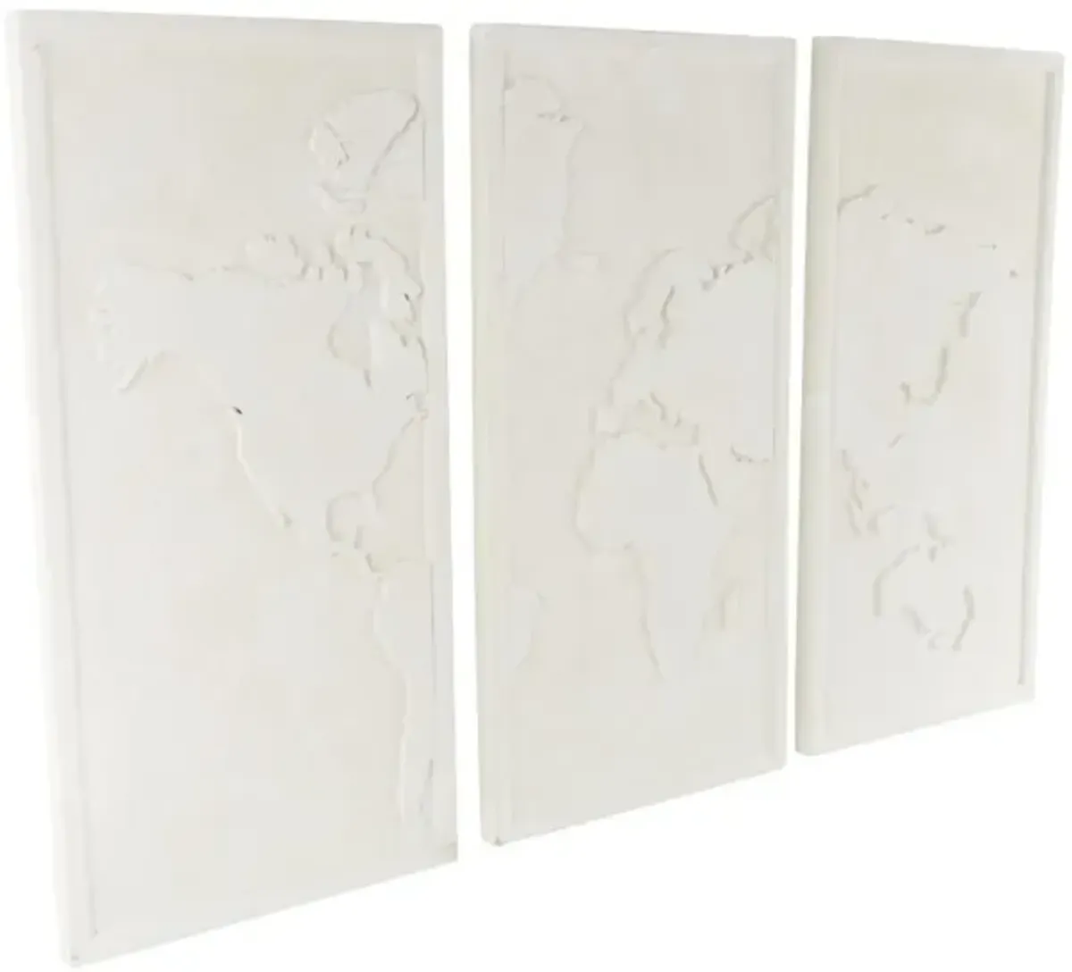 Set of 3 White 3D World Map Wall Art 24"W x 47"H