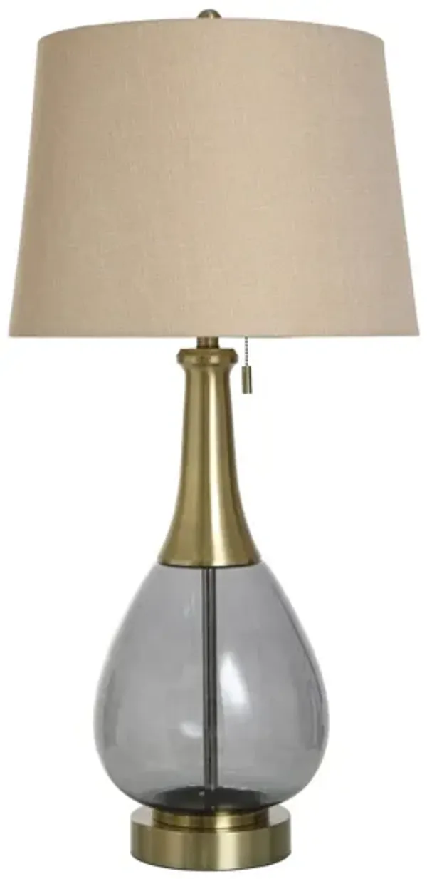 Smoke Glass Brass Metal Table Lamp 37"H