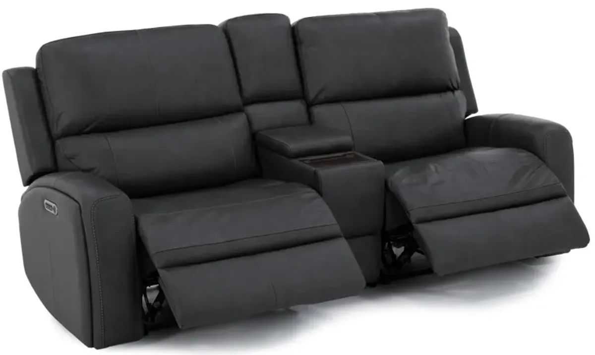 Flexsteel Landon 3-Pc. Leather Fully Loaded Zero Gravity Console Reclining Loveseat in Charcoal