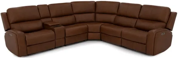 Flexsteel Landon 6-Pc. Leather Fully Loaded Zero Gravity Reclining Modular in Caramel