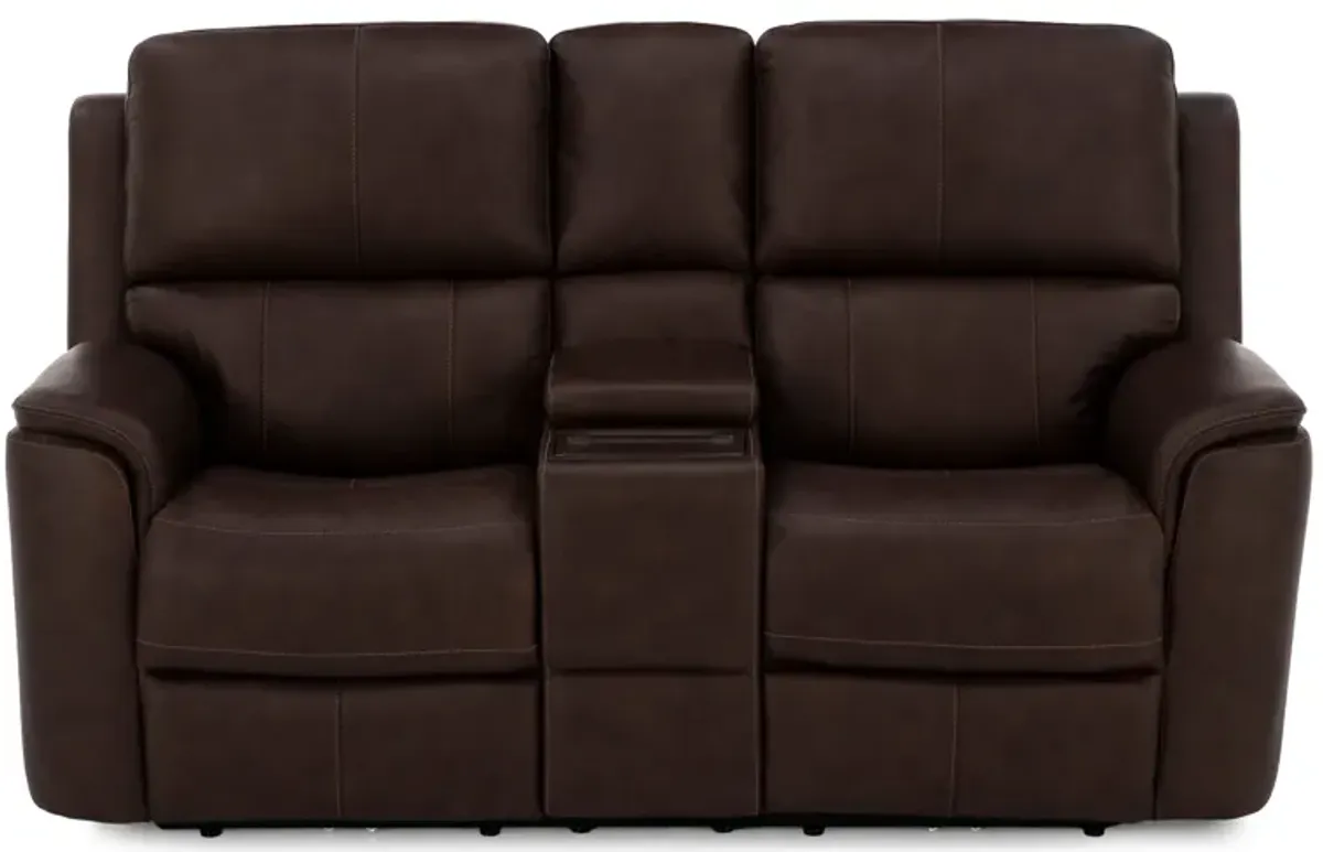 Flexsteel Hank Leather Fully Loaded Zero Gravity Console Reclining Loveseat